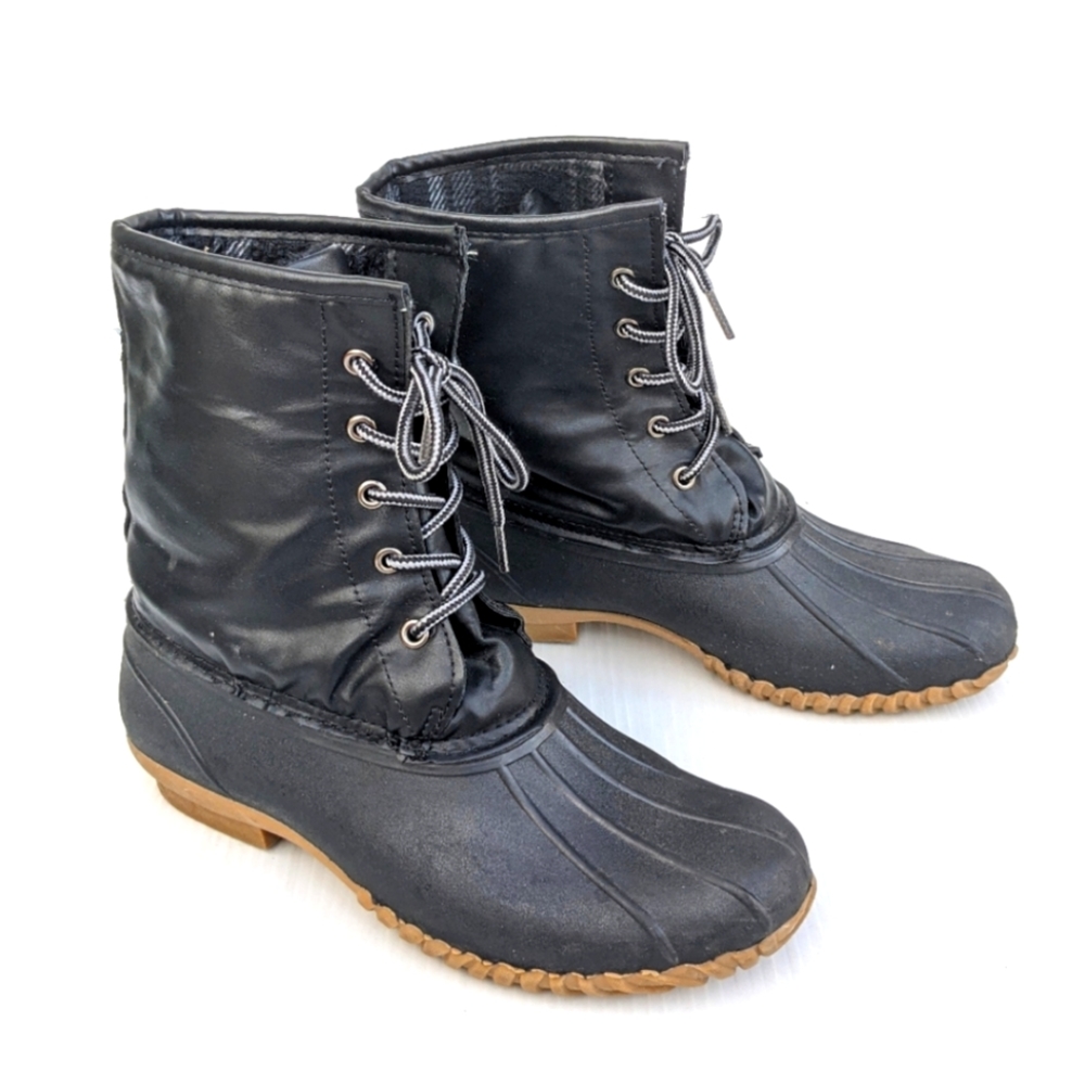 WATERPROOF Black fleece-lined lace-up duck boots
